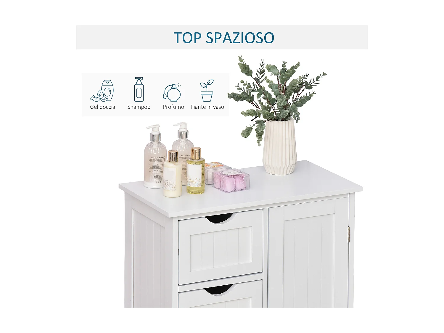 Mobile da bagno con cassetti e ripiano regolabile in mdf bianco