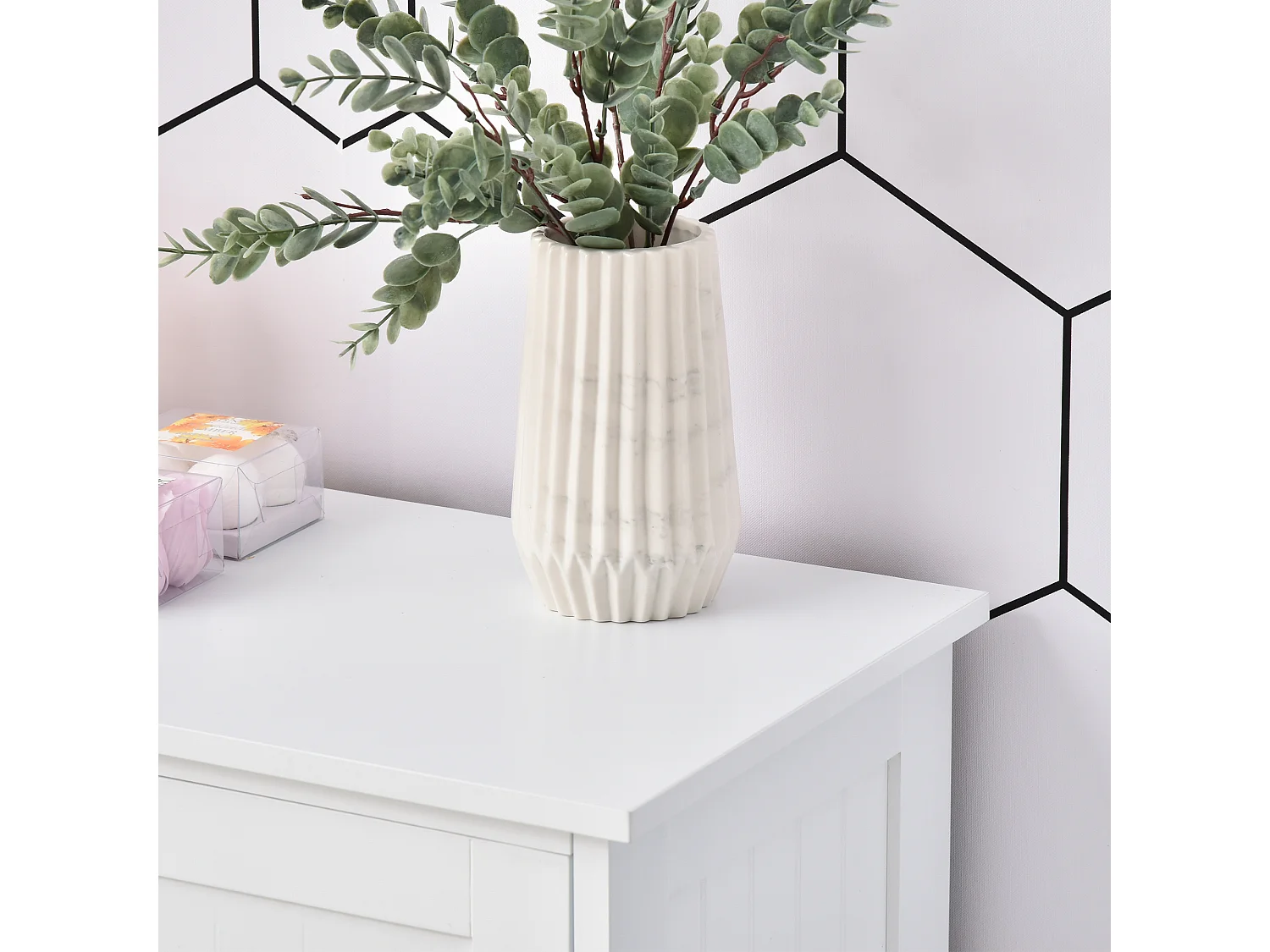 Mobile da bagno con cassetti e ripiano regolabile in mdf bianco