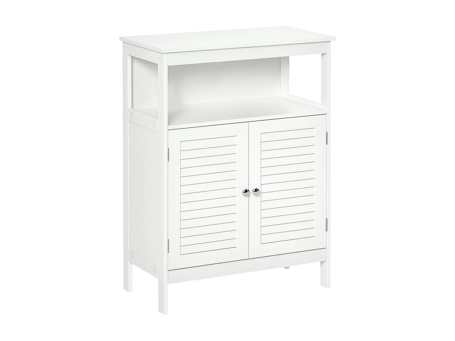 Mobiletto da bagno bianco con 2 ripiani e armadietto in mdf bianco