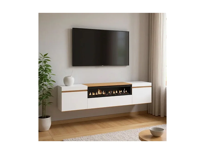 Mueble TV Kavos Wall Chimenea Blanco - Roble Arena