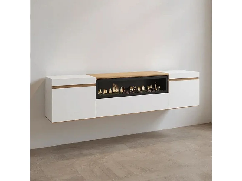 Mueble TV Kavos Wall Chimenea Blanco - Roble Arena
