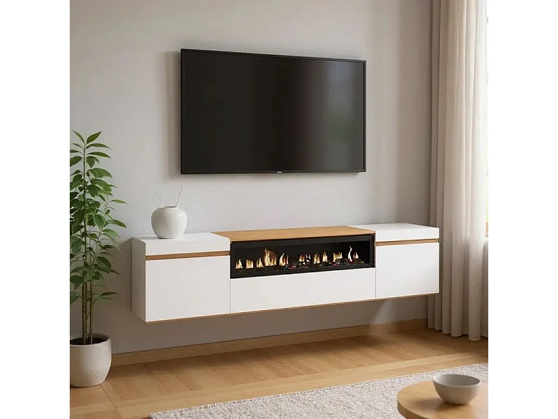 Mueble TV Kavos Wall Chimenea Blanco - Roble Arena
