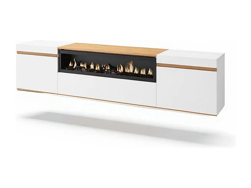 Mueble TV Kavos Wall Chimenea Blanco - Roble Arena