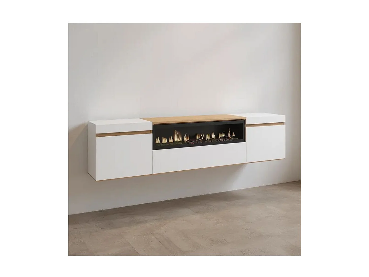 Mueble TV Kavos Wall Chimenea Blanco - Roble Arena