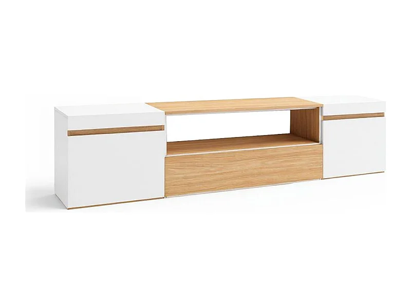 Mueble TV con almacenamiento en roble arena y blanco 203 cm Kavos Roble Arena- Blanco
