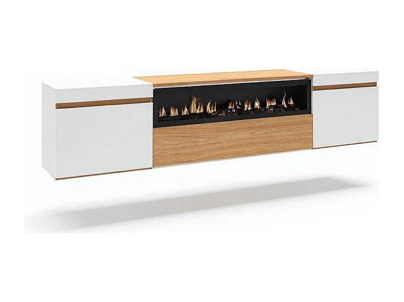 Mueble TV Kavos Wall Chimenea Roble Arena- Blanco