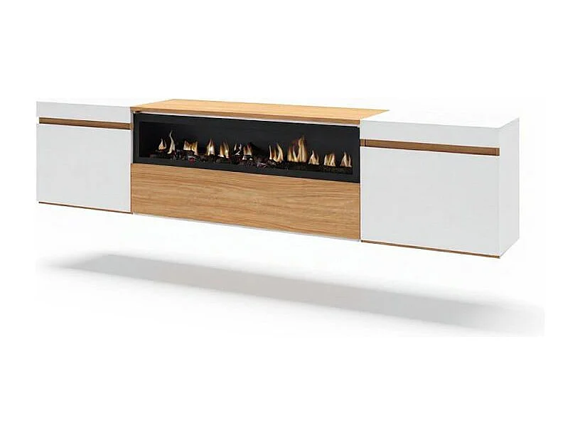 Mueble TV Kavos Wall Chimenea Roble Arena- Blanco