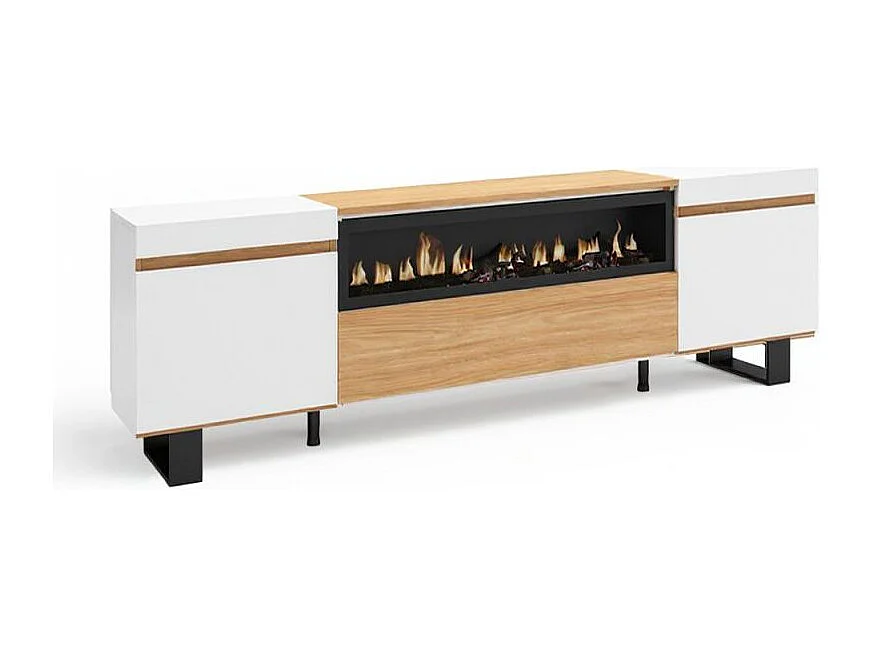 Mueble TV Kavos Up Chimenea Roble Arena- Blanco