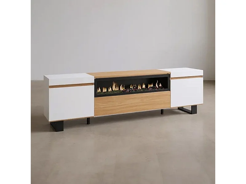 Mueble TV Kavos Up Chimenea Roble Arena- Blanco