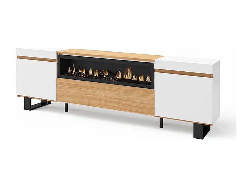 Mueble TV Kavos Up Chimenea Roble Arena- Blanco