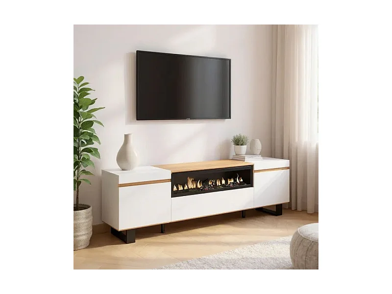 Mueble TV Kavos Up Chimenea Blanco - Roble Arena