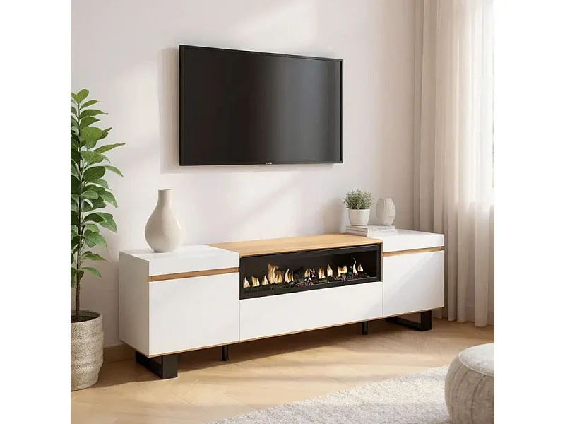 Mueble TV Kavos Up Chimenea Blanco - Roble Arena