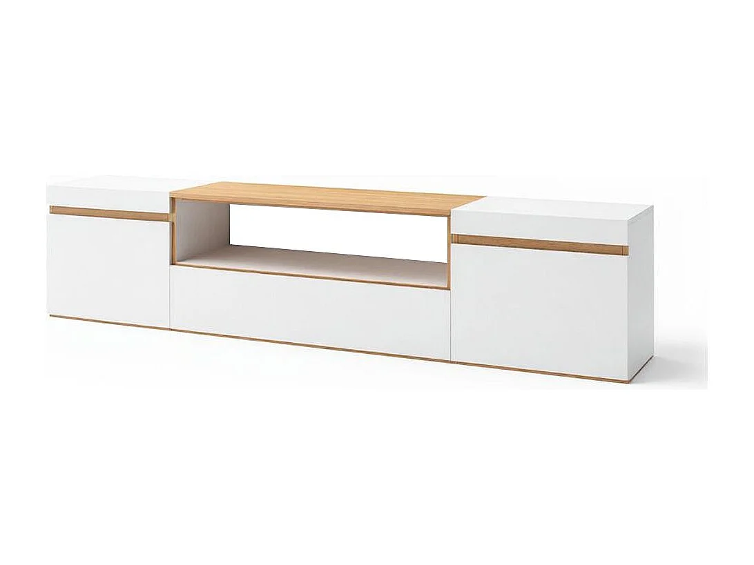 Mueble TV con almacenamiento en blanco y roble arena 203 cm Kavos Blanco - Roble Arena