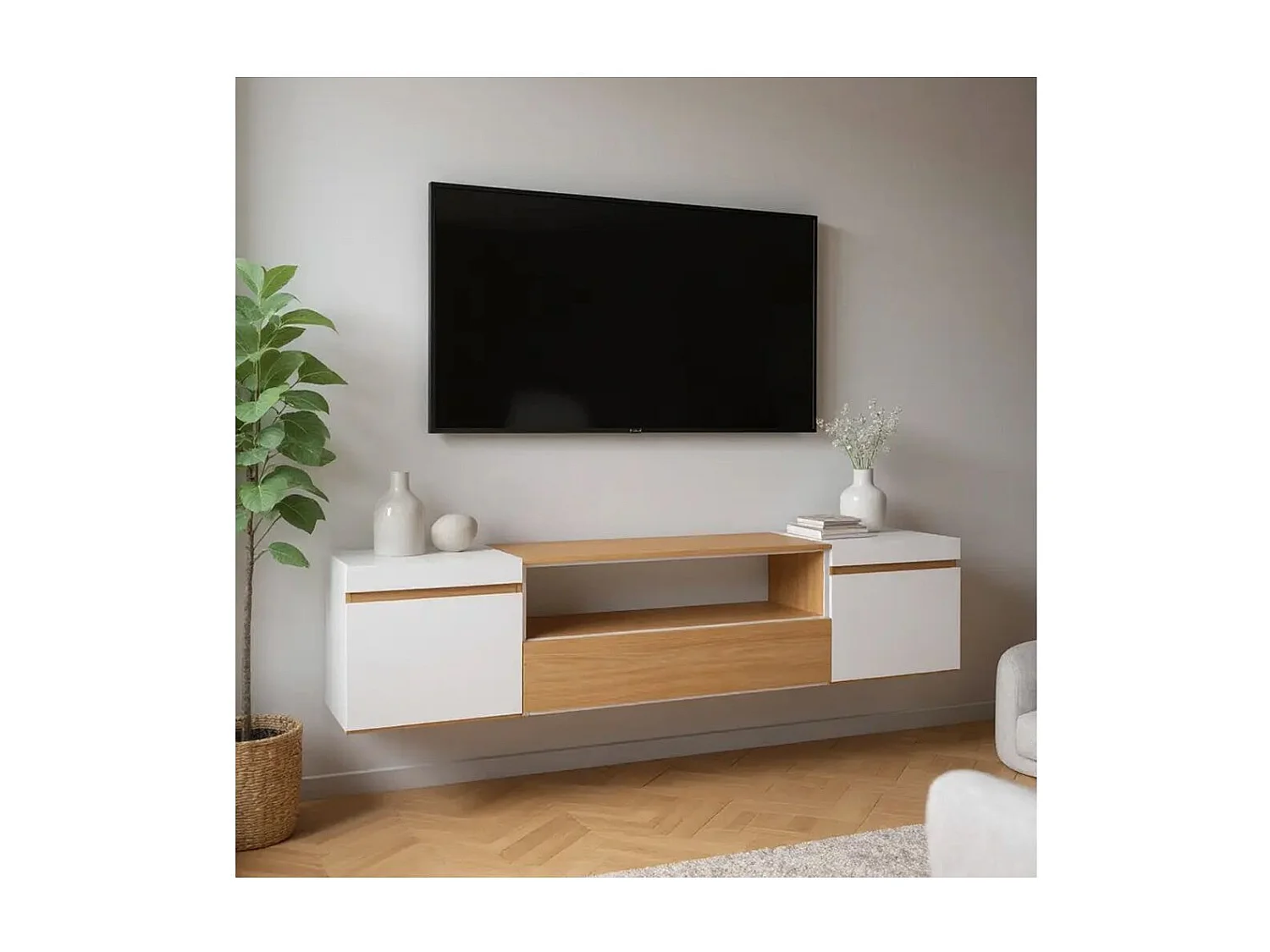 Mueble TV Kavos Wall Roble Arena- Blanco