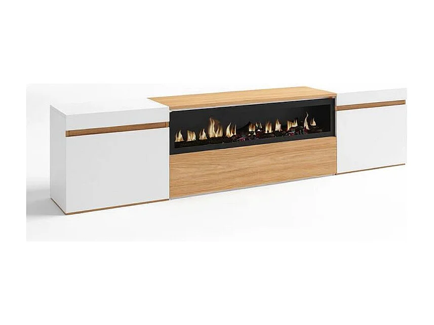 Mueble TV Kavos Chimenea Roble Arena- Blanco