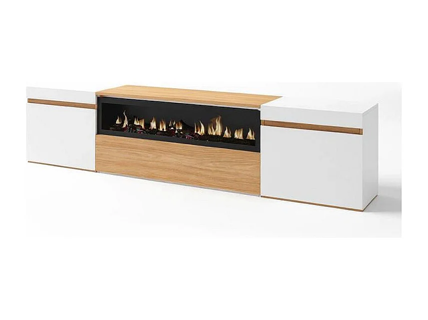 Mueble TV Kavos Chimenea Roble Arena- Blanco