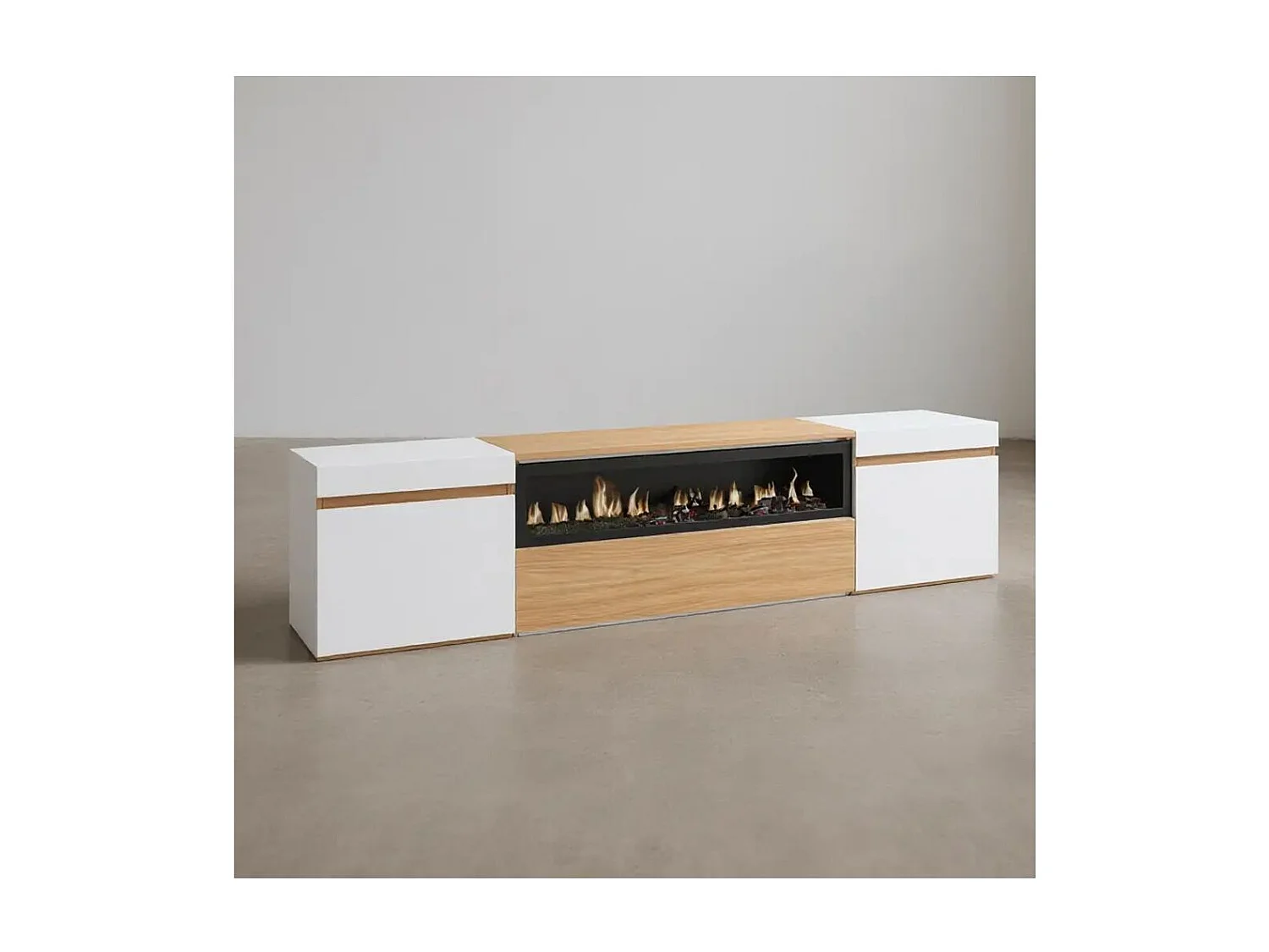 Mueble TV Kavos Chimenea Roble Arena- Blanco