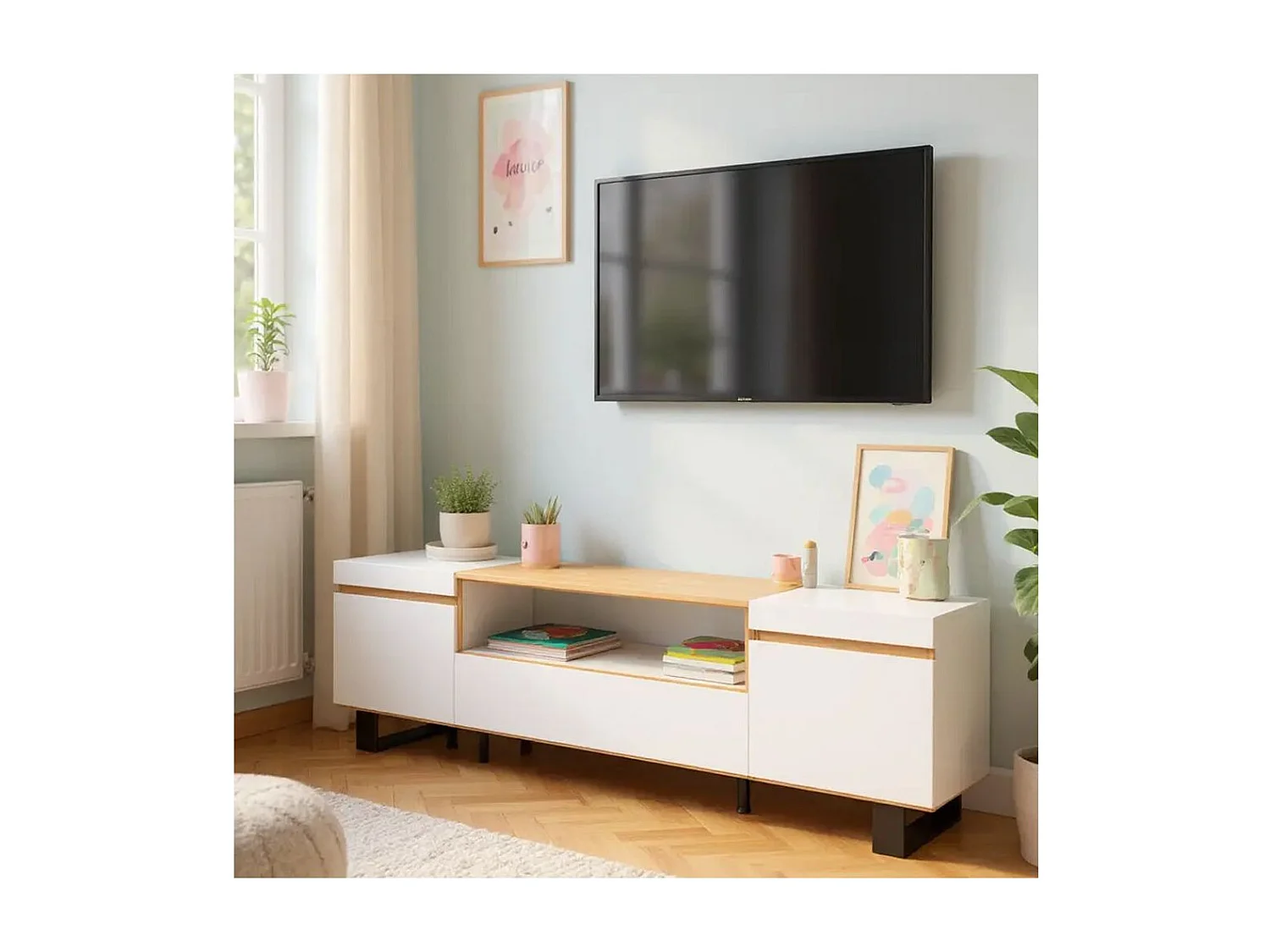 Mueble TV Kavos Up Blanco - Roble Arena