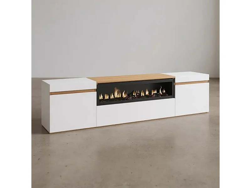 Mueble TV Kavos Chimenea Blanco - Roble Arena