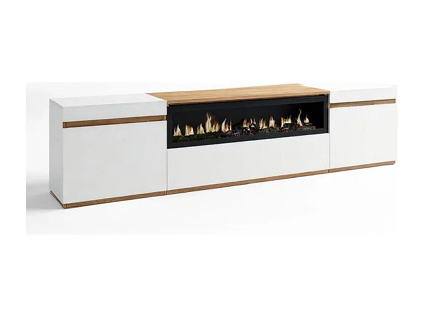 Mueble TV Kavos Chimenea Blanco - Roble Arena