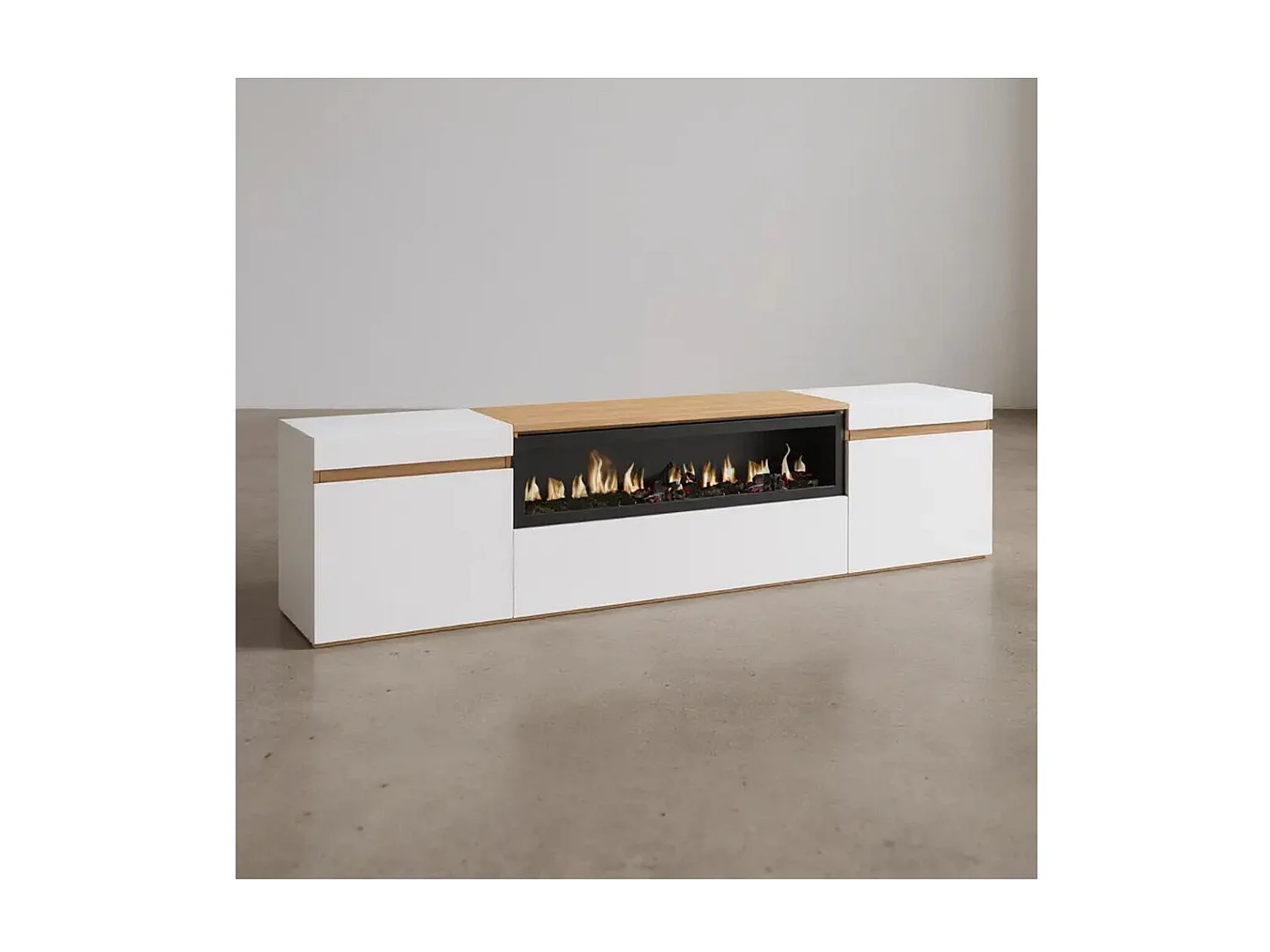 Mueble TV Kavos Chimenea Blanco - Roble Arena