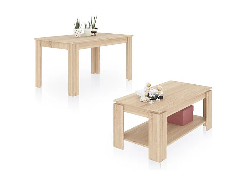 Pack mesa de comedor 140 y mesa de centro Lya Roble Canadian