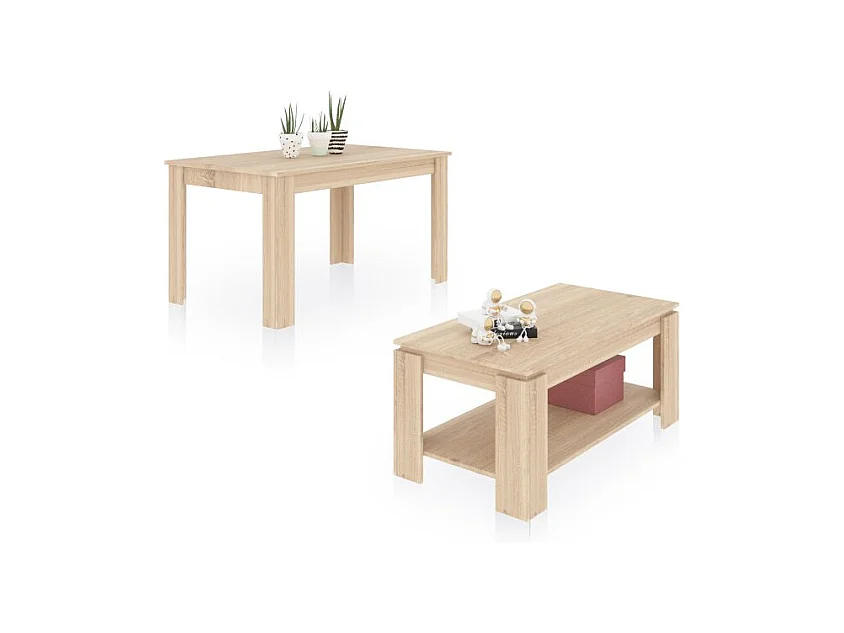 Pack mesa de comedor 140 y mesa de centro Lya Roble Canadian