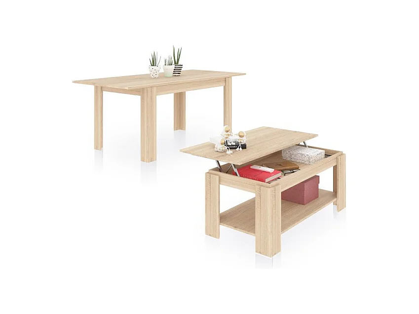 Pack mesa de comedor 140 y mesa de centro Lya Roble Canadian