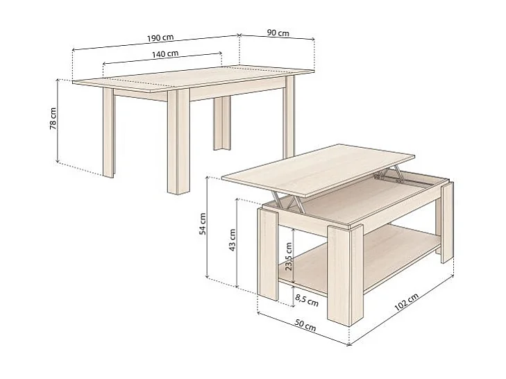 Pack mesa de comedor 140 y mesa de centro Lya Roble Canadian