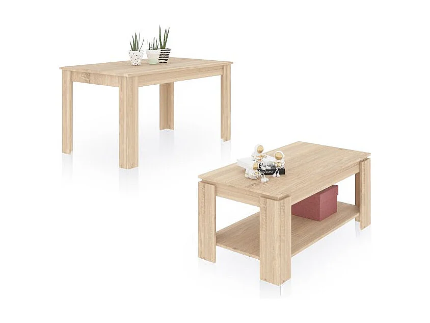 Pack mesa de comedor 140 y mesa de centro Lya Roble Canadian