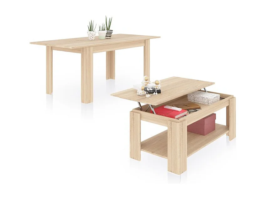 Pack mesa de comedor 140 y mesa de centro Lya Roble Canadian