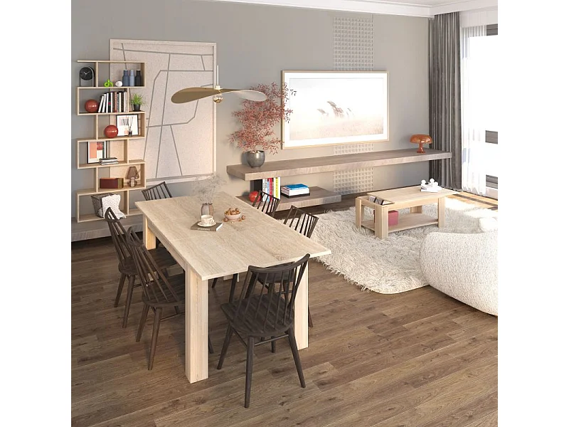 Pack mesa de comedor 140 y mesa de centro Lya Roble Canadian