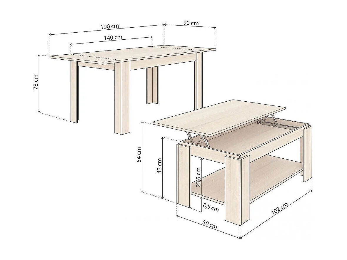 Pack mesa de comedor 140 y mesa de centro Lya Roble Canadian