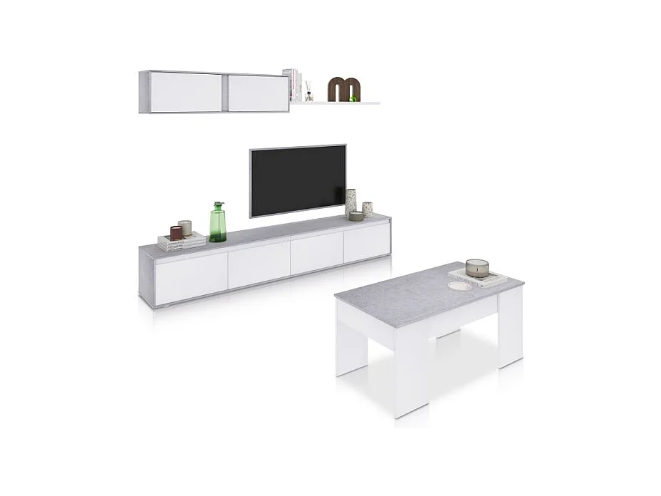 Pack salón con mesa de centro Arlet Plus V2 Blanco Artik (Blanco Mate) - Gris Cemento