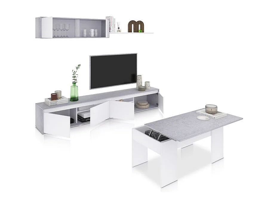 Pack salón con mesa de centro Arlet Plus V2 Blanco Artik (Blanco Mate) - Gris Cemento