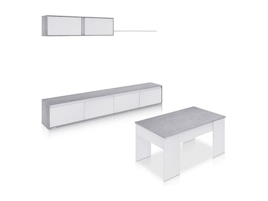 Pack salón con mesa de centro Arlet Plus V2 Blanco Artik (Blanco Mate) - Gris Cemento
