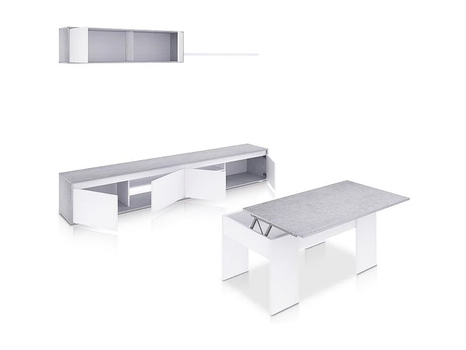 Pack salón con mesa de centro Arlet Plus V2 Blanco Artik (Blanco Mate) - Gris Cemento