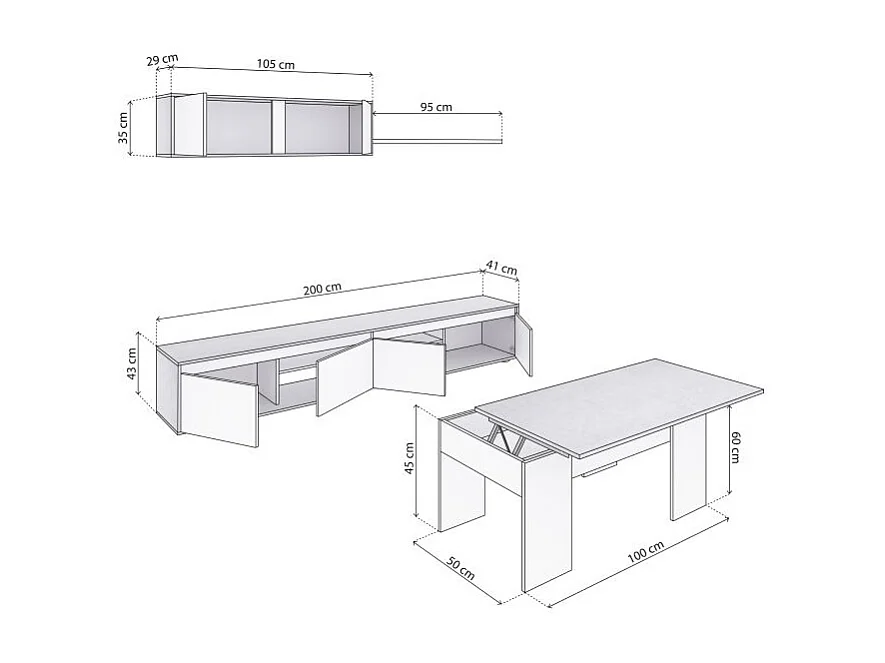Pack salón con mesa de centro Arlet Plus V2 Blanco Artik (Blanco Mate) - Gris Cemento