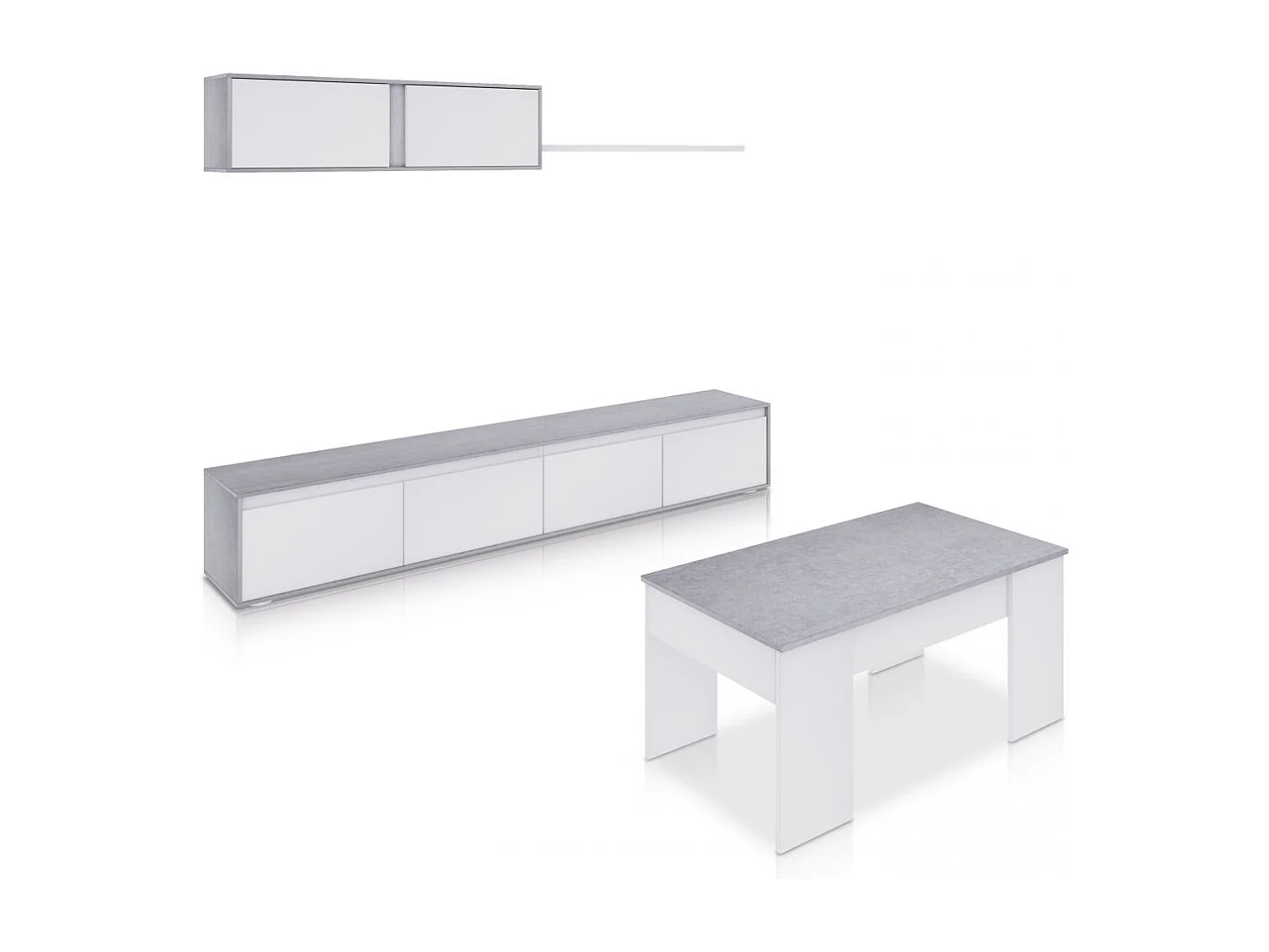 Pack salón con mesa de centro Arlet Plus V2 Blanco Artik (Blanco Mate) - Gris Cemento