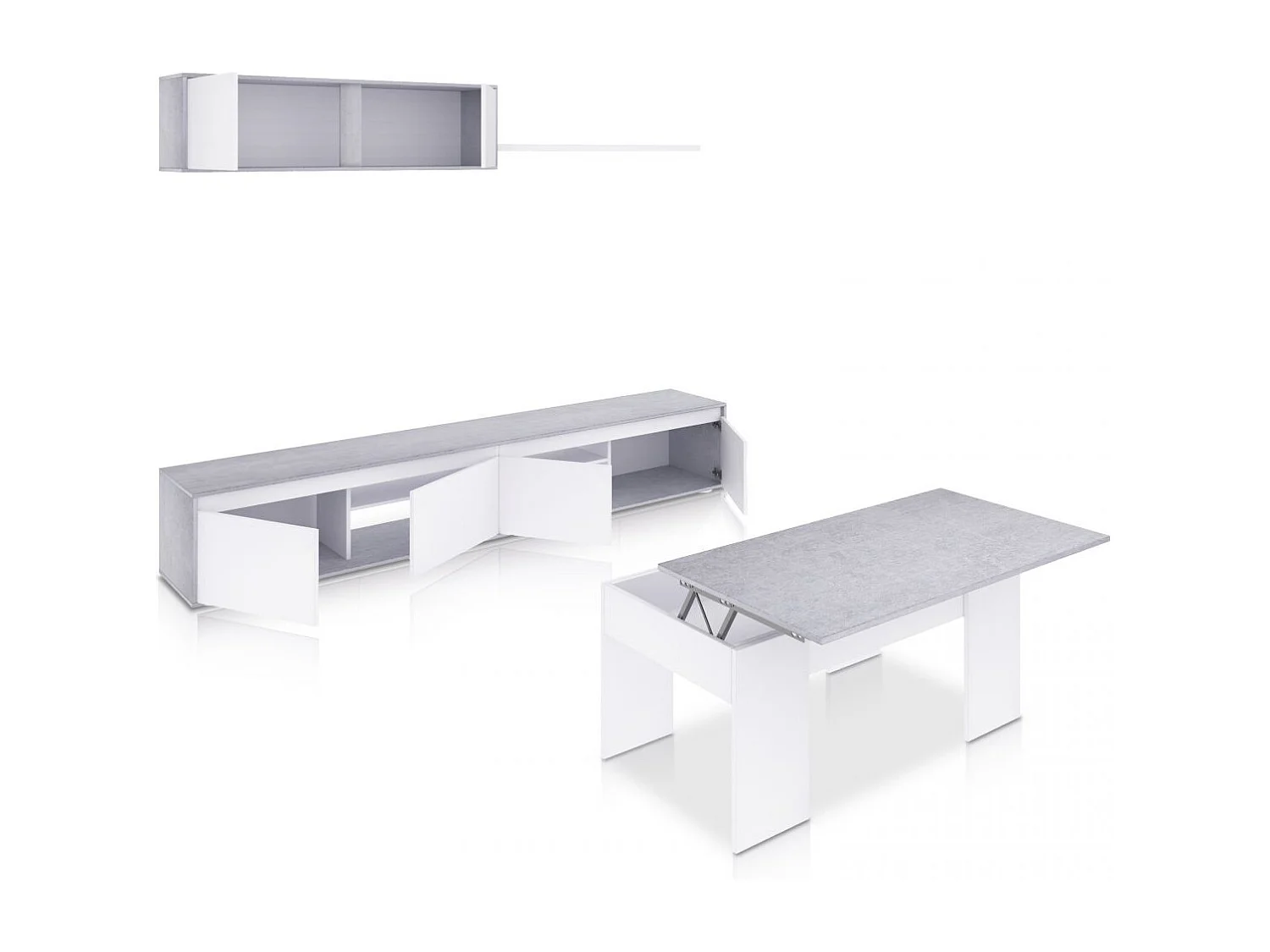 Pack salón con mesa de centro Arlet Plus V2 Blanco Artik (Blanco Mate) - Gris Cemento
