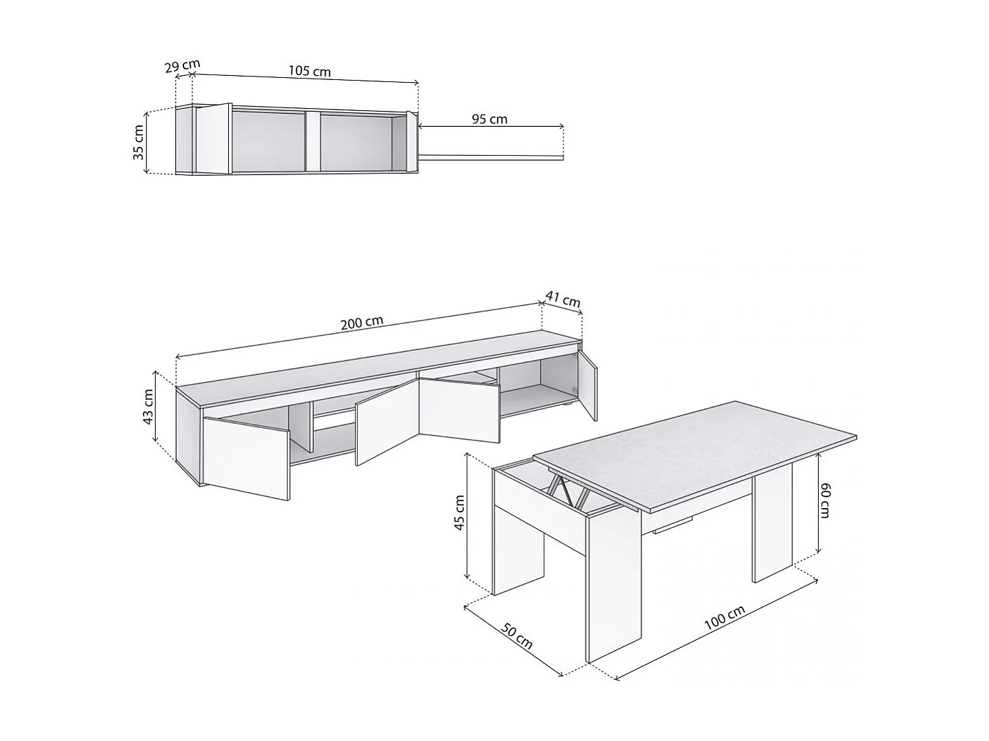 Pack salón con mesa de centro Arlet Plus V2 Blanco Artik (Blanco Mate) - Gris Cemento