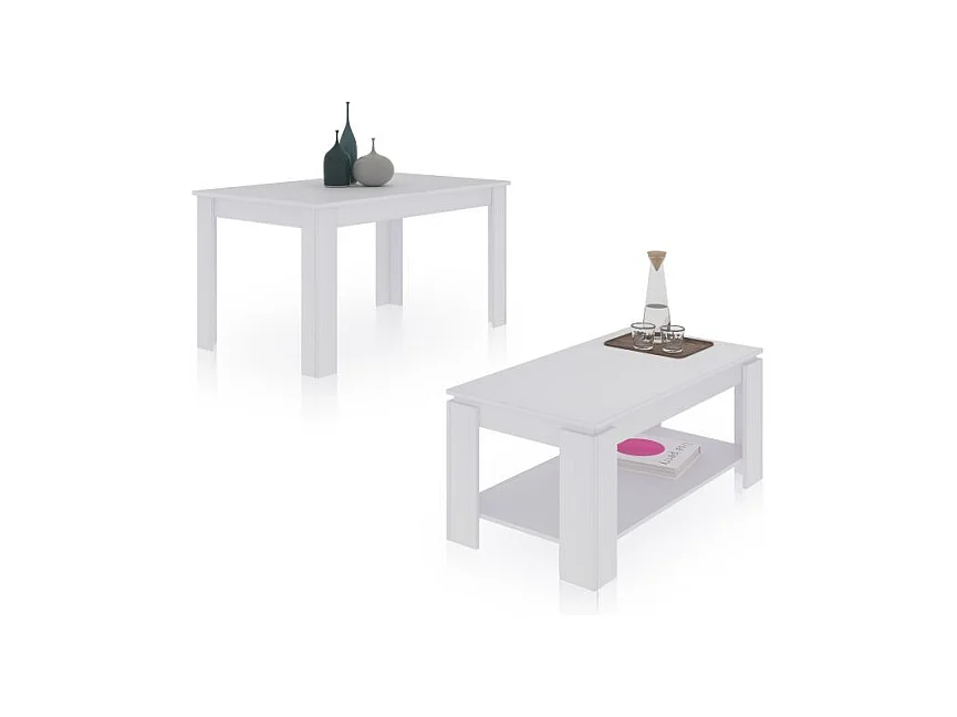 Pack mesa de comedor 140 y mesa de centro Lya Blanco Artik (Blanco Mate)