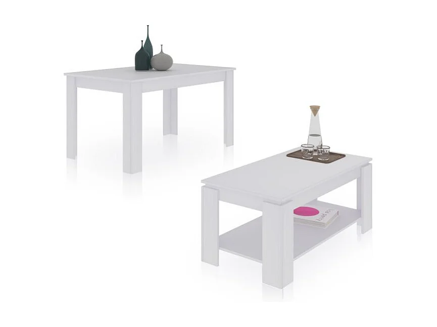 Pack mesa de comedor 140 y mesa de centro Lya Blanco Artik (Blanco Mate)