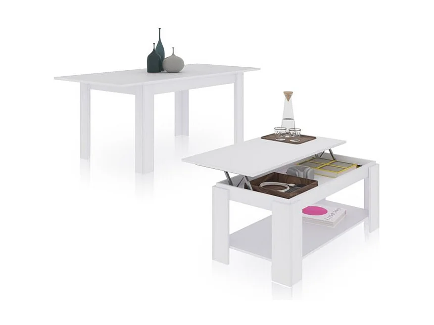 Pack mesa de comedor 140 y mesa de centro Lya Blanco Artik (Blanco Mate)