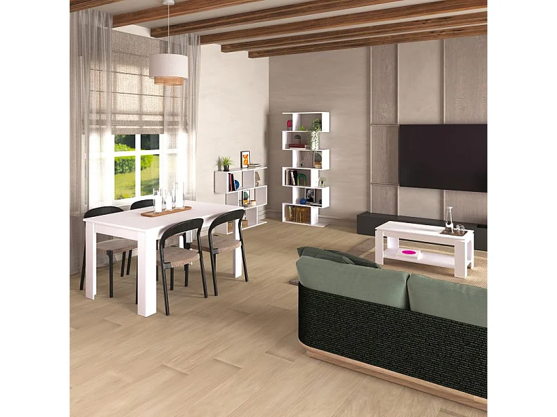 Pack mesa de comedor 140 y mesa de centro Lya Blanco Artik (Blanco Mate)