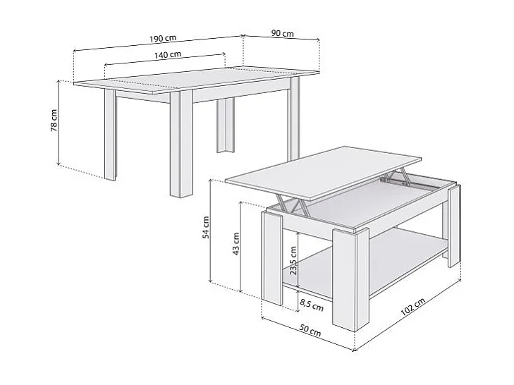 Pack mesa de comedor 140 y mesa de centro Lya Blanco Artik (Blanco Mate)