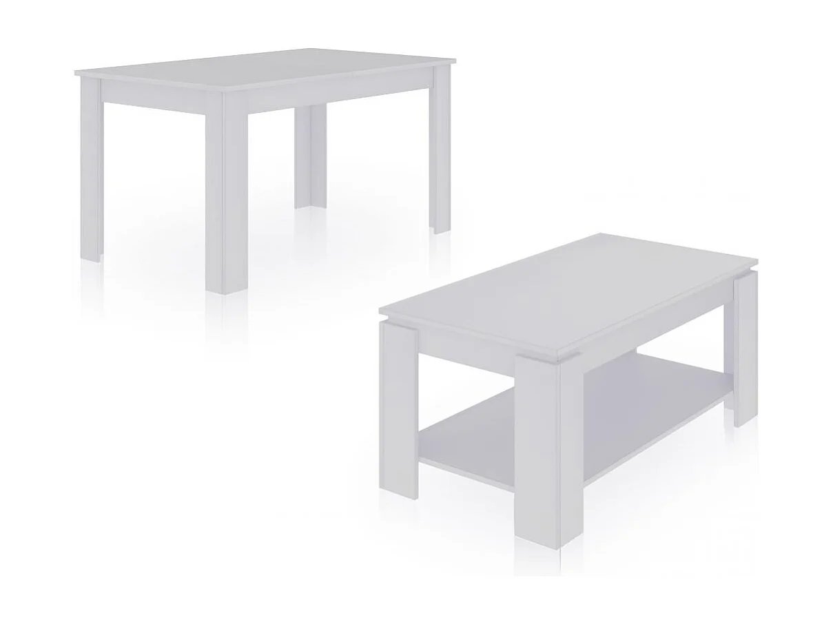 Pack mesa de comedor 140 y mesa de centro Lya Blanco Artik (Blanco Mate)