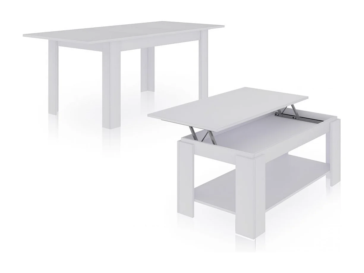 Pack mesa de comedor 140 y mesa de centro Lya Blanco Artik (Blanco Mate)