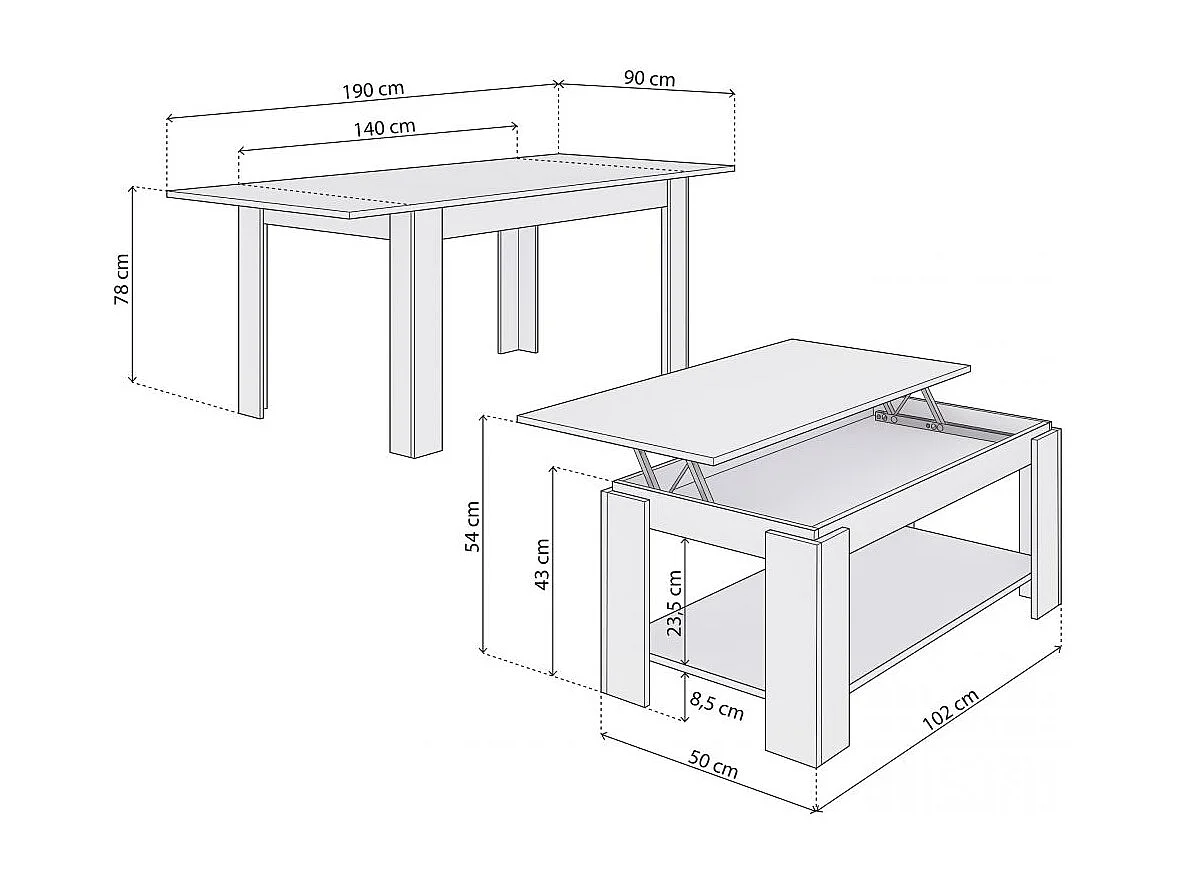 Pack mesa de comedor 140 y mesa de centro Lya Blanco Artik (Blanco Mate)