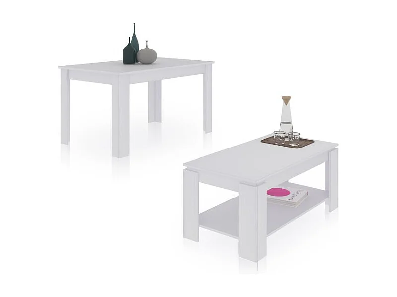 Pack mesa de comedor 140 y mesa de centro Lya Blanco Artik (Blanco Mate)